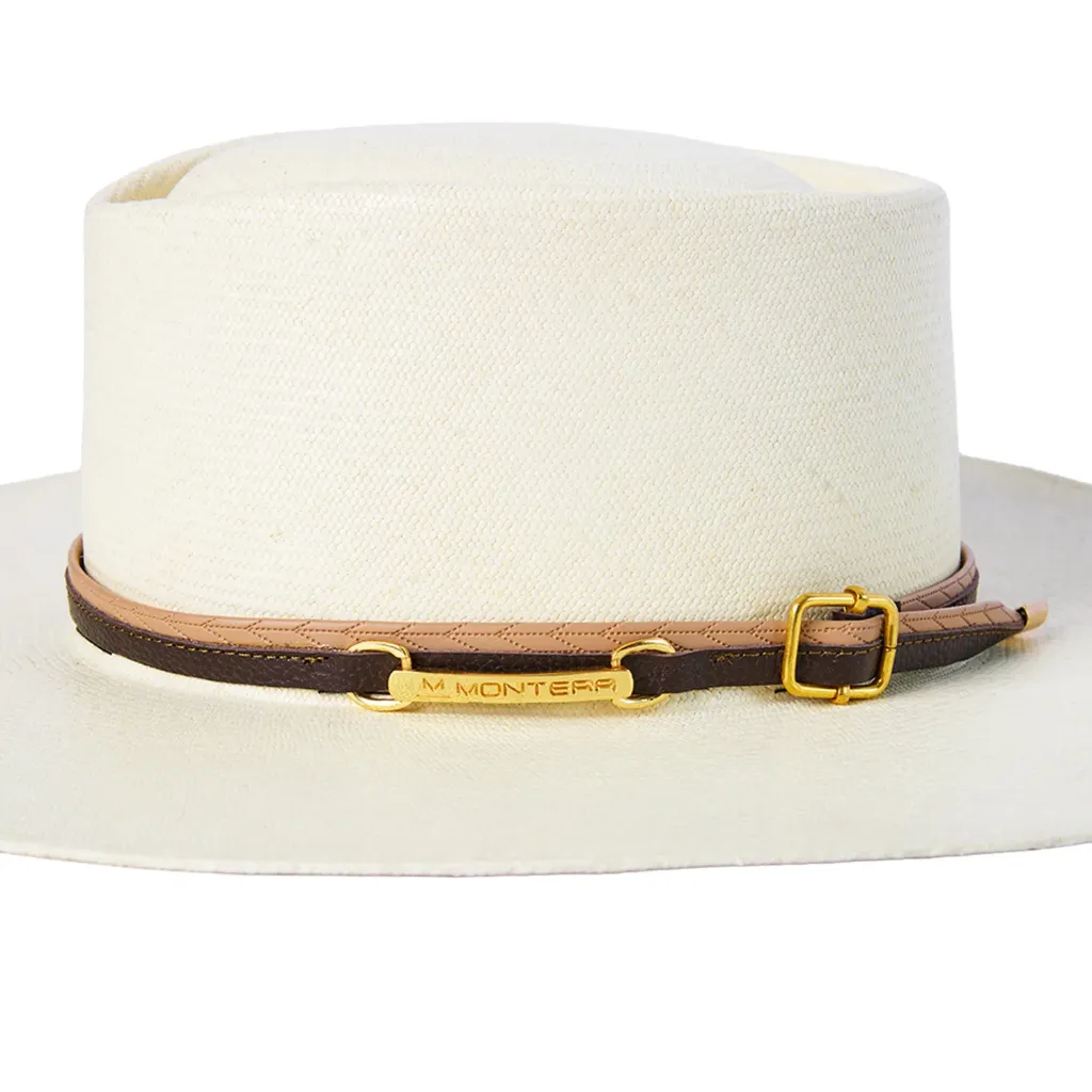 CORREA DE CUERO DELGADA BICOLOR CAFÉ/BEIGE